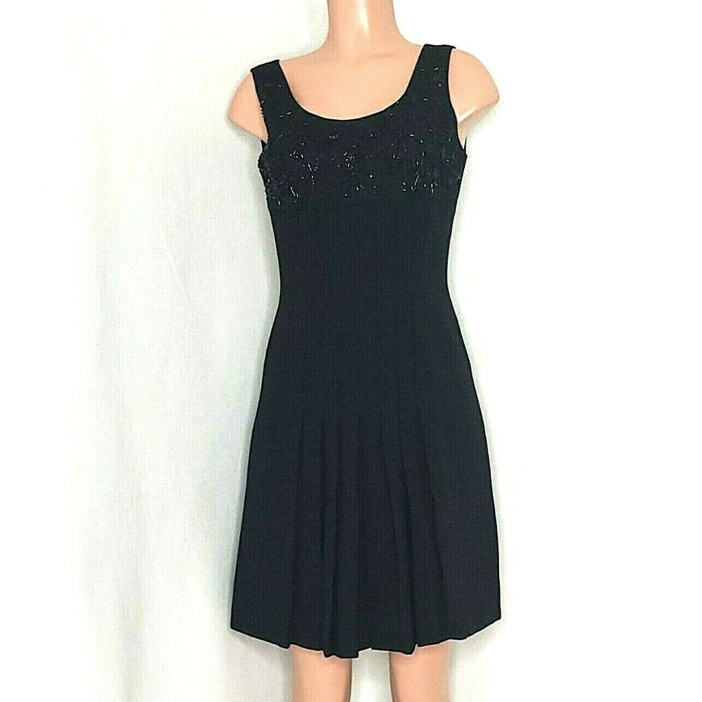 MariAnna Little Black Dress Beaded Bodice Pleats